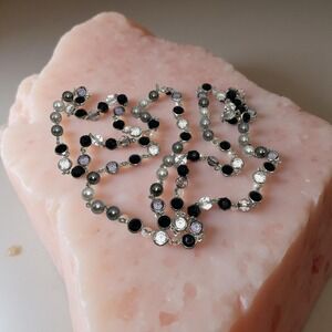 Premier Designs Opulence Silver Tone Black Clear Pale Pink Purple Bead Necklace